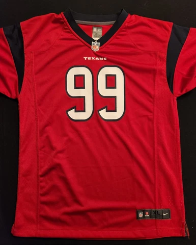 JJ WATT RED NIKE XL 18/20 TEXANS ON FIELD AUTHENTIC STITCHED SEWN JERSEY #99 Cover