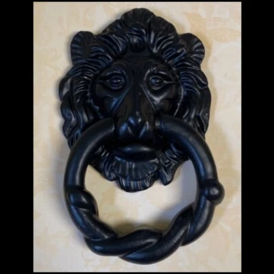 Lion Head Black Iron Metal Door Knocker Heavy Duty Ring Antique-Style - Image 1 of 4