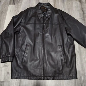 St John's Bay 90s VTG Brown Heavy Leather Bomber Jacket Men's 2XLT 744417 - Picture 1 of 7
