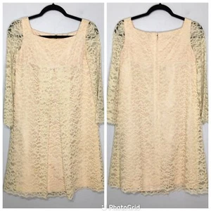 Vintage 60s Lace Babydoll Mini Dress, Cream Lace Over Blush GoGo Dress, Mod Boho - Picture 1 of 16