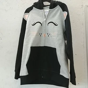 Cat Print Zip Up Hollywood The Jean People Hoodie Girls Youth Black Gray Size 5 - Picture 1 of 4