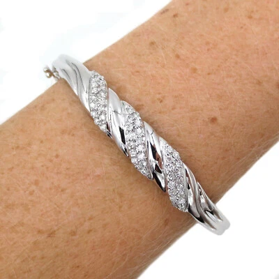 Estate ~0.80ct Diamond Twist Bangle Bracelet in 14K White Gold - Image 1 of 4