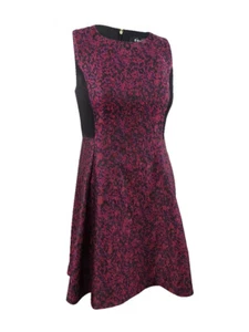 DKNY Women's Jacquard Fit & Flare Dress (10, Scarlet/Black) - Picture 1 of 2