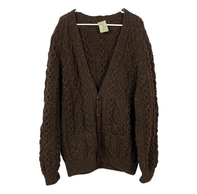 Vintage Carraig Donn Aran Islands Pure New Wool Cable Knit Cardigan Sweater XXL - Image 1 of 4