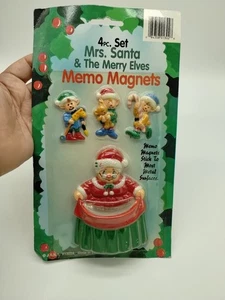 NOS 4 Stück Vintage Mrs. Santa & the Merry Elves Memo Magnete Weihnachten - Bild 1 von 6