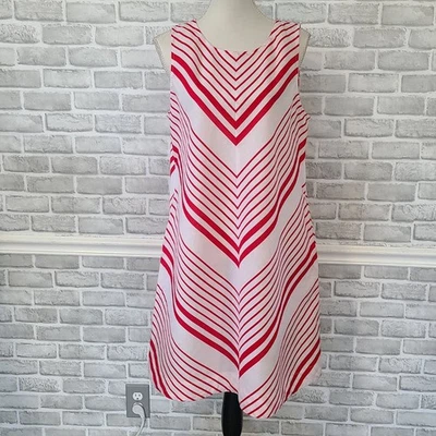 Liz Claiborne Linen Cotton Aline Shift Dress Candy Cane Stripe Holiday Large - Image 1 of 4
