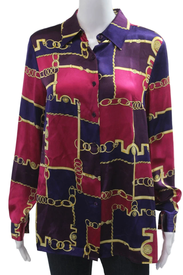 Женская фиолетовая шелковая блузка с воротником на пуговицах с длинным рукавом Lord & Taylor размер S - Изображение 1 из 4