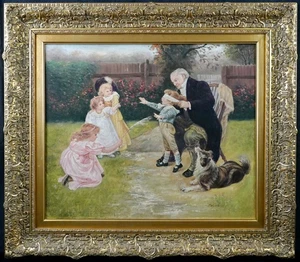 Vintage Framed Oil on Canvas "Blind Man's Buff" By Saint After Frederick Morgan - Picture 1 of 15