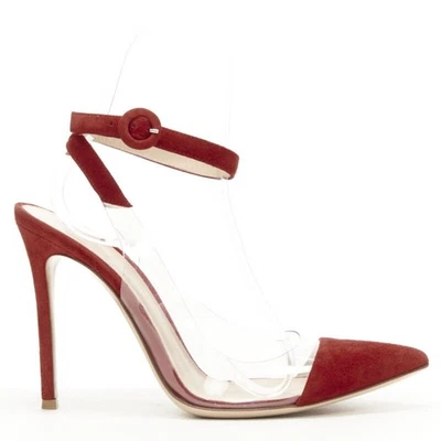 GIANVITO ROSSI Plexi Rojo Gamuza PVC Transparente Correa Tobillo Bomba EU38.5 Foto 1 de 4
