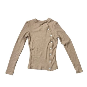 Cider Taupe / Beige Asymmetrical Button Down Knit Top Lightweight New XS - Picture 1 of 4