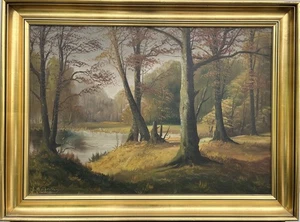 Impressionist Einar Landberg Herbstliche Waldlandschaft mit See Ölbild  - Picture 1 of 12