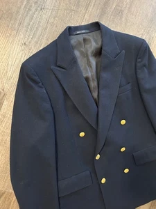 Stanley Blacker navy blue wool flannel gold button DB blazer sport jacket 40S - Picture 1 of 10