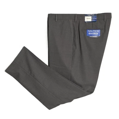 Nautica Ceylon Dress Pant Men's 42x32 Flat Front Active Stretch Dark Grey NEW - Image 1 of 4
