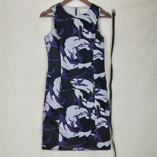 Abito tubino smanicato donna Michael Kors taglia 4 nero viola cintura mimetica