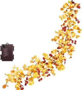 Fall Garland Decorations Lights Thanksgiving 6Ft Eucalyptus with Battery - Picture 1 of 8