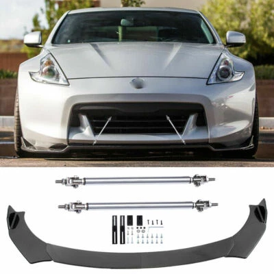 For 09-20 Nissan 370Z Carbon Style Front Bumper Lip Splitter Spoiler +Strut Rods - Image 1 of 4