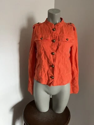 Sanctuary Linen Military Crop Jacket Bright Orange/Gold buttons. Sz Sm. NWT. - Image 1 of 4