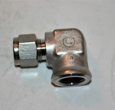 3/8" Tube OD x 3/8" FNPT 316ss Elbow Pipe Fitting Crawford Swagelok SS-600-8-6 - Image 1 of 2