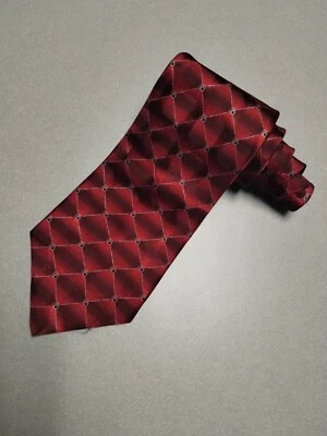 UMO LORENZO 100% Silk Men's Tie ~ Red w/Black Diamonds & Dots - Image 1 of 4