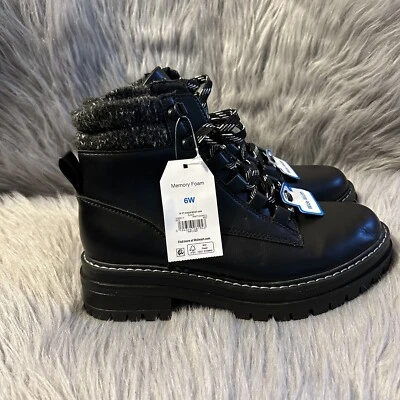 Botas de Senderista Time And Tru para Mujer Talla 6 W Negras Zapatos con Cordones Botines Espuma con Memoria Foto 1 de 4