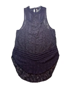 Free People lila Spitze Blumen ärmellos hochgeschlossen Tunika Top WhimsyGoth transparent S - Bild 1 von 5