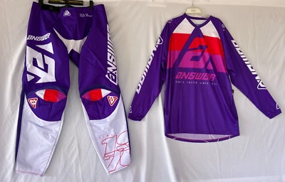 Answer Racing Syncron Motocross Gear Set Purple/White/Red Womens Large/8 SAMPLE Foto 1 de 4