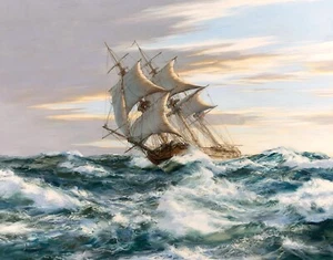 Gallant Privateer USS Reproducción de pintura de serpiente de cascabel de Montague Dawson - Imagen 1 de 3