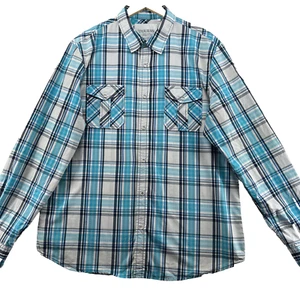 Guess Regular Fit Snap Men's Size XXL White Plaid Long Sleeve Western Shirt - Picture 1 of 15