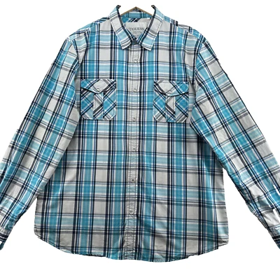 Guess Regular Fit Snap Men's Size XXL White Plaid Long Sleeve Western Shirt - Image 1 of 4