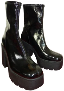 Call It Spring Black Platform 4" High Block Heel Wet Look Ankle Boots UK 5 EU 38 - Picture 1 of 10