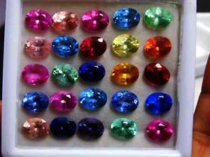 Natural 80 Ct Ceylon Multi Color Sapphire 7-8 Pcs Lot Oval Cut Loose Gemstone - Picture 1 of 7