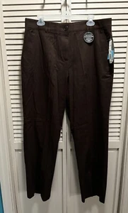 Counterparts Brown Flat Front Pants Size 16 High Rise Zip Elastic Band Waist - Picture 1 of 7