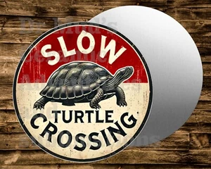 SLOW TURTLE CROSSING Round metal Sign for Wreaths, dollhouse, crafts - Picture 1 of 1