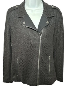 RUFF HEWEN Lace Moto Jacket Size MEDIUM Zip Black Blazer Sheer Crochet - Bild 1 von 15