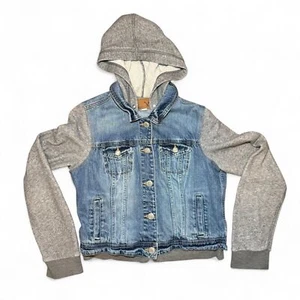 American Eagle Damen Medium Wash Kapuzenpullover Denim Jeansjacke Gr. L - Bild 1 von 5