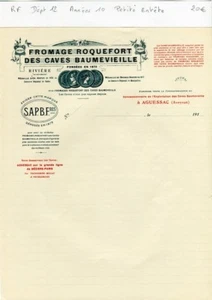 Dépt 12 - Caves Baumevieille à Aguessac - Petite Entête Fromage Roquefort 1910 - Picture 1 of 1