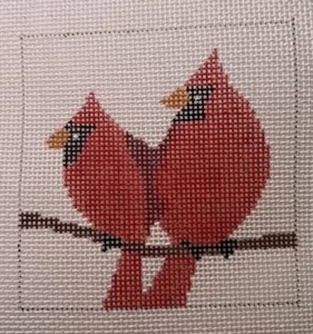 Cardinals Bird Ornament Hand Painted Needlepoint Canvas - Picture 1 of 1