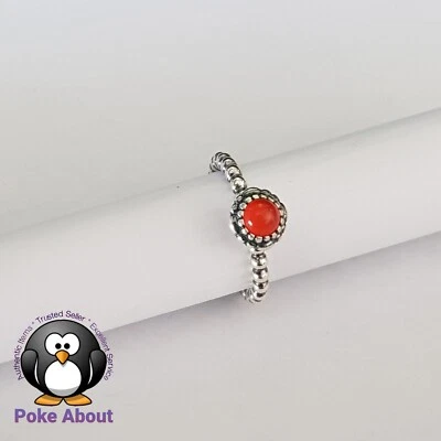 Pandora Cumpleaños Flores Julio Piedra Natal Anillo Plata Cornalina 190854CAR Talla 54 Foto 1 de 4