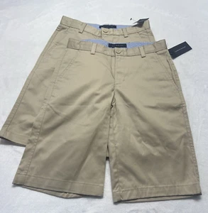 2 NWT Tommy Hilfiger School Uniform Khaki Shorts Boys 14 Beige Bermuda Chino - Picture 1 of 11
