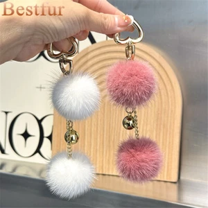 Adorable Bola de Piel de Visón Real Pompón Llavero Bolsa Dije Teléfono Colgante Borlas de Regalo - Imagen 1 de 17