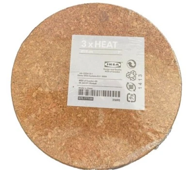 IKEA HEAT Trivet Cork 7" 3 PACK Kitchen Counter Protection New in Package - Image 1 of 2