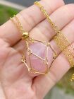 1pc Handmade Rose Quartz Crystal Pendant Holder Necklace Stainless Steel Cage