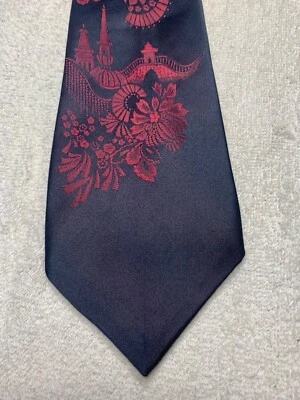 Gravata masculina vintage Balimex década de 1940 - 1970 moda divertida bordô com vermelho 4,25 x 58 - Imagem 1 de 4