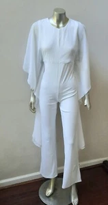 WHITE ATTACHED ANGEL WINGS BELL BOTTOM BOHO JUMPSUIT MOD PARTY COCKTAIL sz M/L - Picture 1 of 6