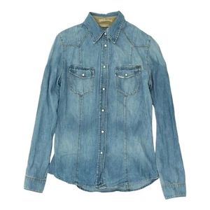Camisa vaquera azul Guess | Jean informal de manga larga a presión de diseñador vintage para mujer - Imagen 1 de 3