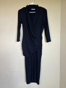 MM Lafleur Casey Navy Blue Faux Wrap Dress Size Medium - Picture 1 of 12