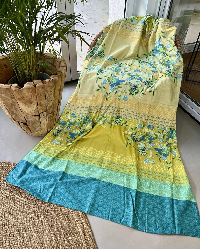 Bassetti STOFF AMARILLA V2 blau grün SATIN 200x140 f Tischdecke Vorhang Kissen