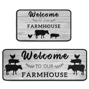 Farmhouse Kitchen Rugs Set 2 Pieces Non Skid Grey Kitchen Floor Rugs and Mats... - Picture 1 of 6