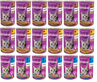 Nassfutter für Katzen Mix in Gelee Whiskas mit Ente Thunfisch Huhn Dosen 18x400g - Bild 1 von 4