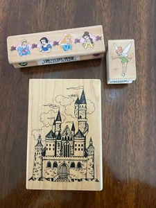 Disney Set of 3 Wooden Rubber Stamps Tinker Bell, Pricesses & Castle - Picture 1 of 4